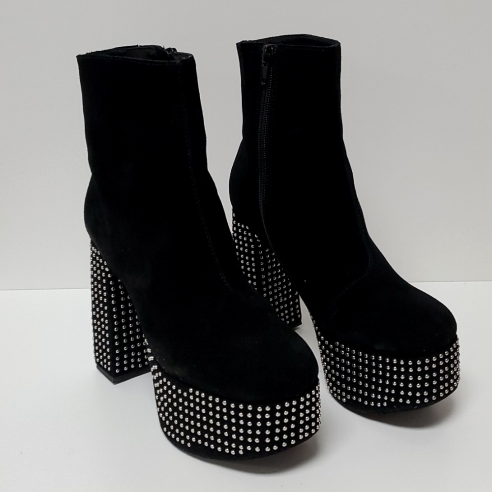 Jeffrey Campbell LAURITA BLACK SILVER SUEDE Studded Platform Boot